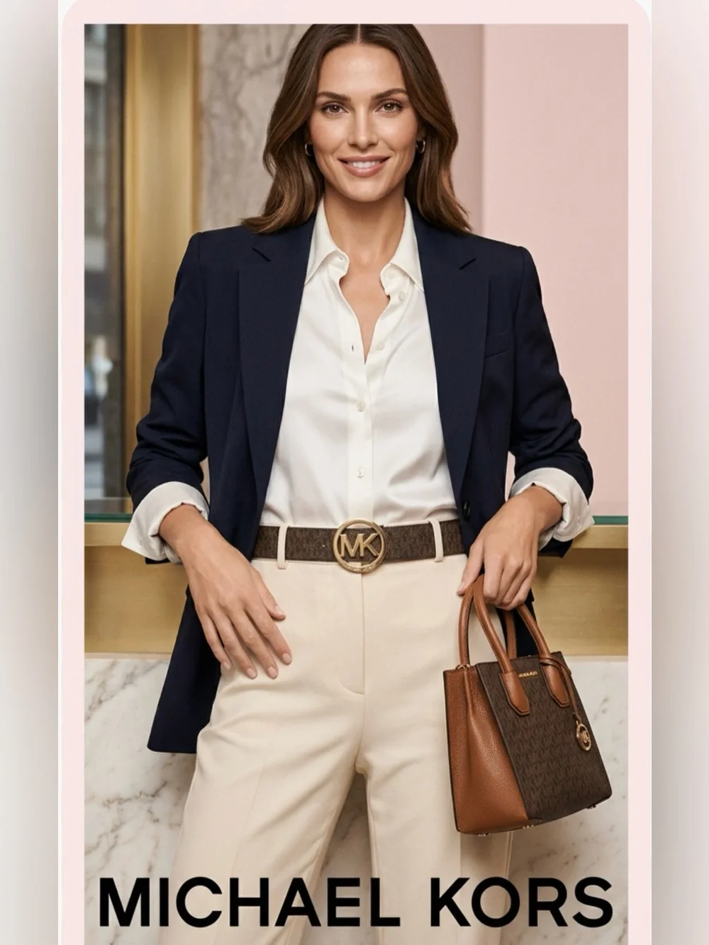 NWT ~ Women’s Michael Kors Brown Logo Circle Belt with Gold MK Emblem